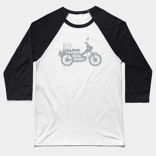 The First Dual-Sport Motorcycle (Gray) Baseball T-Shirt by MComfort61